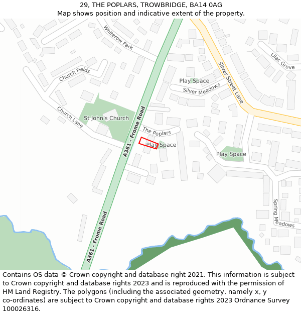 29, THE POPLARS, TROWBRIDGE, BA14 0AG: Location map and indicative extent of plot