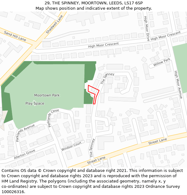 29, THE SPINNEY, MOORTOWN, LEEDS, LS17 6SP: Location map and indicative extent of plot