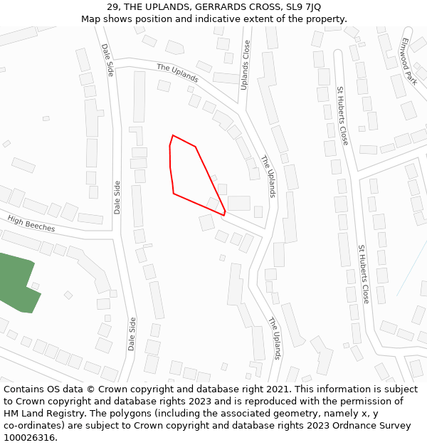 29, THE UPLANDS, GERRARDS CROSS, SL9 7JQ: Location map and indicative extent of plot