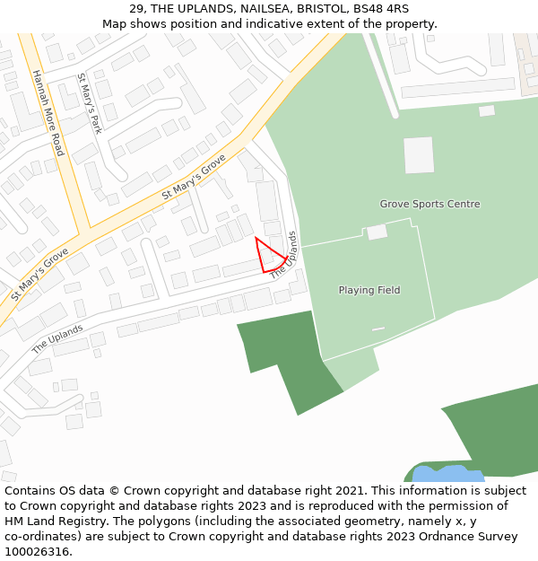 29, THE UPLANDS, NAILSEA, BRISTOL, BS48 4RS: Location map and indicative extent of plot