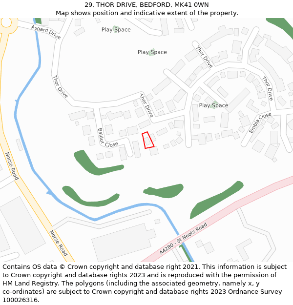 29, THOR DRIVE, BEDFORD, MK41 0WN: Location map and indicative extent of plot