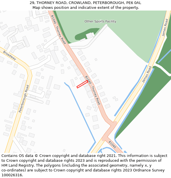 29, THORNEY ROAD, CROWLAND, PETERBOROUGH, PE6 0AL: Location map and indicative extent of plot