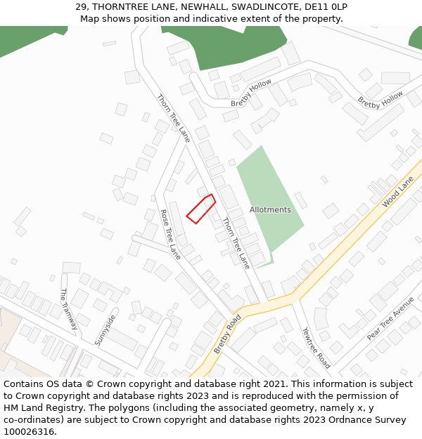 29, THORNTREE LANE, NEWHALL, SWADLINCOTE, DE11 0LP: Location map and indicative extent of plot