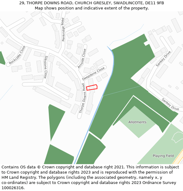 29, THORPE DOWNS ROAD, CHURCH GRESLEY, SWADLINCOTE, DE11 9FB: Location map and indicative extent of plot