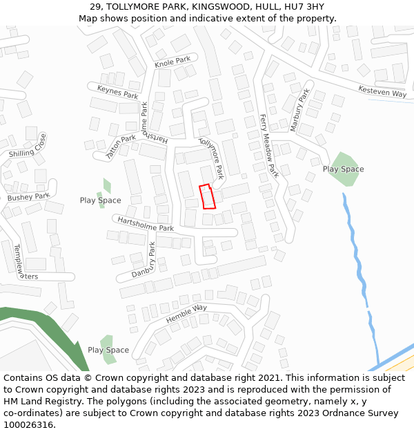 29, TOLLYMORE PARK, KINGSWOOD, HULL, HU7 3HY: Location map and indicative extent of plot