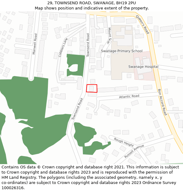 29, TOWNSEND ROAD, SWANAGE, BH19 2PU: Location map and indicative extent of plot