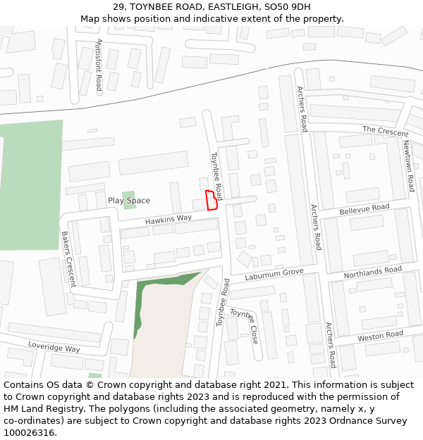 29, TOYNBEE ROAD, EASTLEIGH, SO50 9DH: Location map and indicative extent of plot