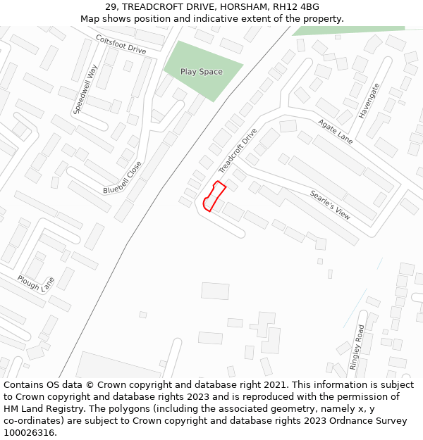 29, TREADCROFT DRIVE, HORSHAM, RH12 4BG: Location map and indicative extent of plot