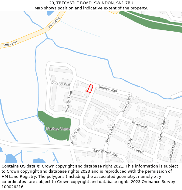 29, TRECASTLE ROAD, SWINDON, SN1 7BU: Location map and indicative extent of plot