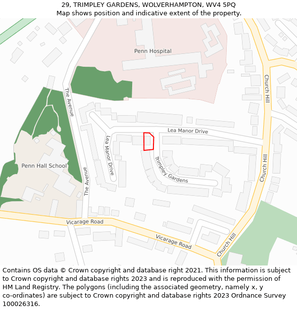 29, TRIMPLEY GARDENS, WOLVERHAMPTON, WV4 5PQ: Location map and indicative extent of plot