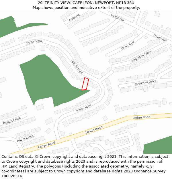 29, TRINITY VIEW, CAERLEON, NEWPORT, NP18 3SU: Location map and indicative extent of plot