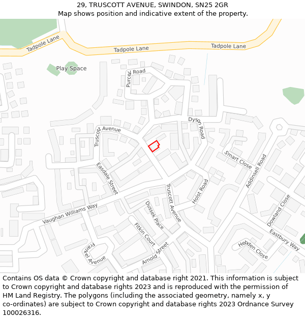 29, TRUSCOTT AVENUE, SWINDON, SN25 2GR: Location map and indicative extent of plot