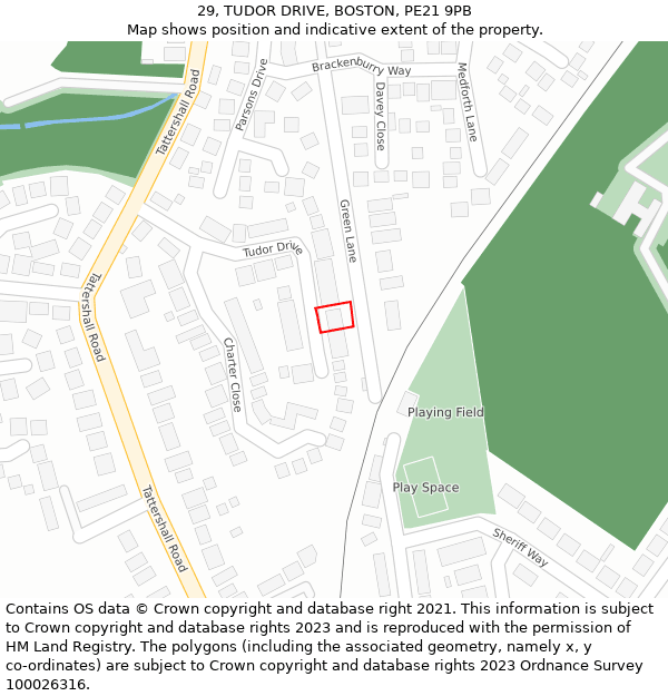 29, TUDOR DRIVE, BOSTON, PE21 9PB: Location map and indicative extent of plot