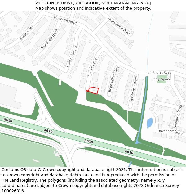 29, TURNER DRIVE, GILTBROOK, NOTTINGHAM, NG16 2UJ: Location map and indicative extent of plot