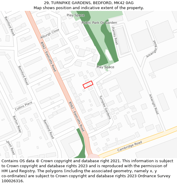 29, TURNPIKE GARDENS, BEDFORD, MK42 0AG: Location map and indicative extent of plot