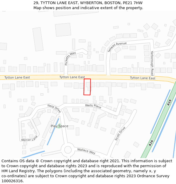 29, TYTTON LANE EAST, WYBERTON, BOSTON, PE21 7HW: Location map and indicative extent of plot