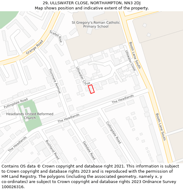 29, ULLSWATER CLOSE, NORTHAMPTON, NN3 2DJ: Location map and indicative extent of plot