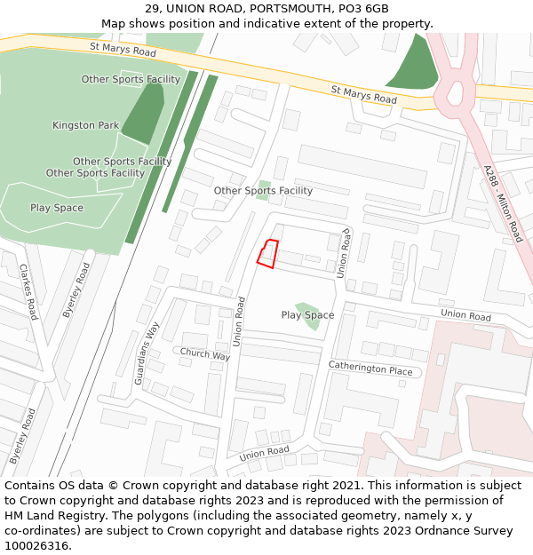 29, UNION ROAD, PORTSMOUTH, PO3 6GB: Location map and indicative extent of plot