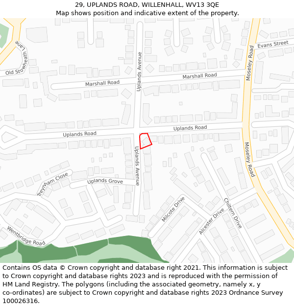 29, UPLANDS ROAD, WILLENHALL, WV13 3QE: Location map and indicative extent of plot