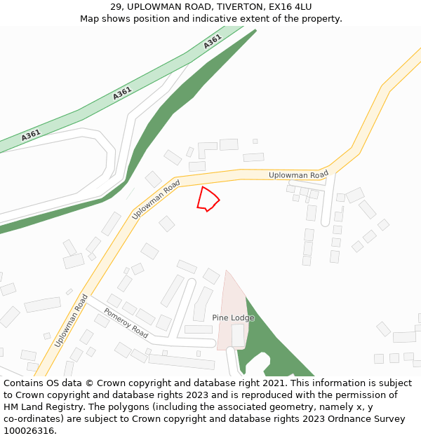 29, UPLOWMAN ROAD, TIVERTON, EX16 4LU: Location map and indicative extent of plot