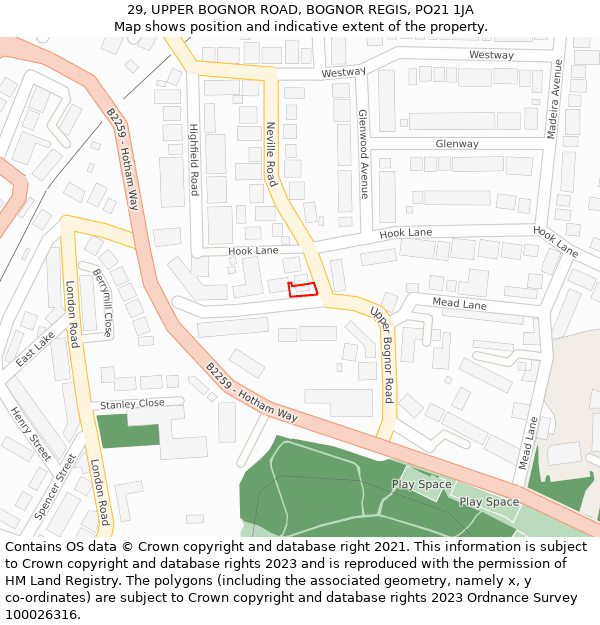 29, UPPER BOGNOR ROAD, BOGNOR REGIS, PO21 1JA: Location map and indicative extent of plot