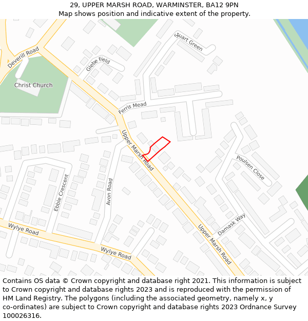 29, UPPER MARSH ROAD, WARMINSTER, BA12 9PN: Location map and indicative extent of plot