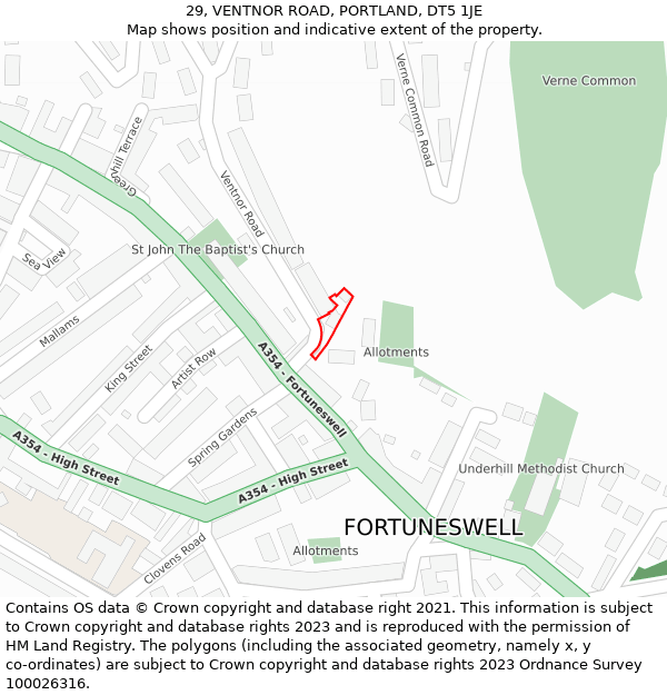 29, VENTNOR ROAD, PORTLAND, DT5 1JE: Location map and indicative extent of plot