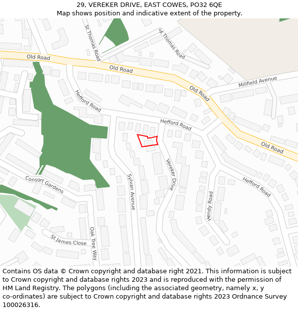 29, VEREKER DRIVE, EAST COWES, PO32 6QE: Location map and indicative extent of plot