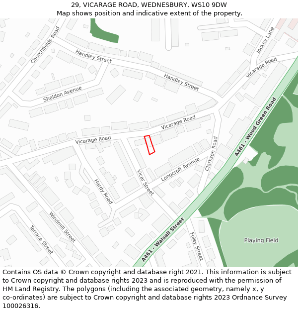 29, VICARAGE ROAD, WEDNESBURY, WS10 9DW: Location map and indicative extent of plot