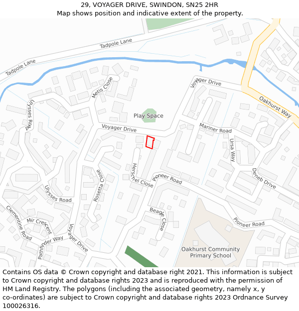 29, VOYAGER DRIVE, SWINDON, SN25 2HR: Location map and indicative extent of plot