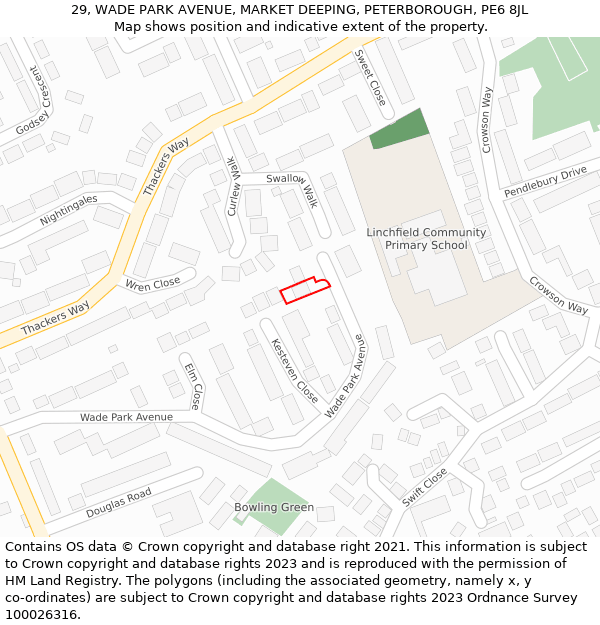 29, WADE PARK AVENUE, MARKET DEEPING, PETERBOROUGH, PE6 8JL: Location map and indicative extent of plot