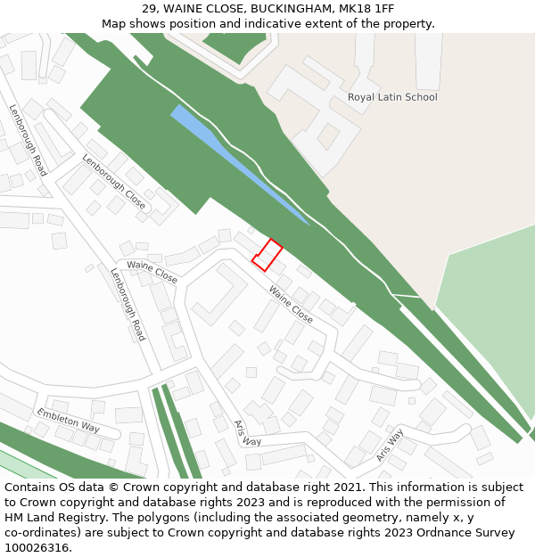 29, WAINE CLOSE, BUCKINGHAM, MK18 1FF: Location map and indicative extent of plot