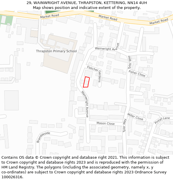 29, WAINWRIGHT AVENUE, THRAPSTON, KETTERING, NN14 4UH: Location map and indicative extent of plot