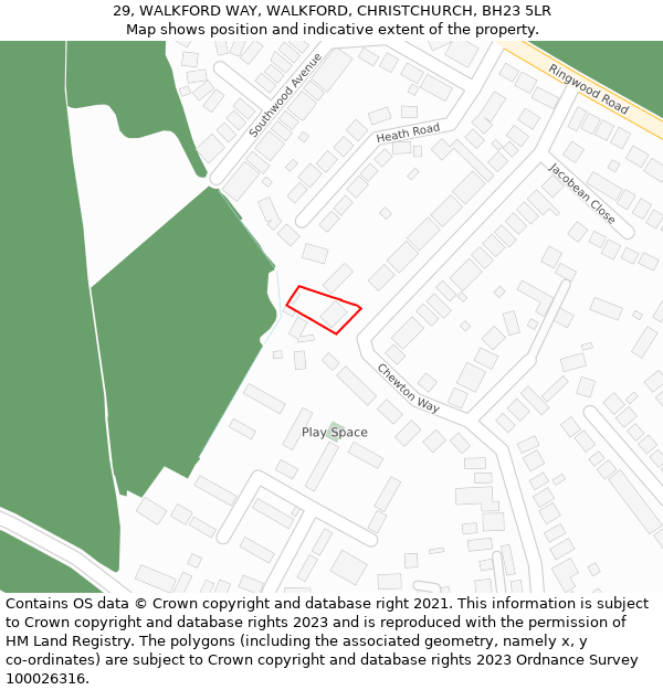 29, WALKFORD WAY, WALKFORD, CHRISTCHURCH, BH23 5LR: Location map and indicative extent of plot