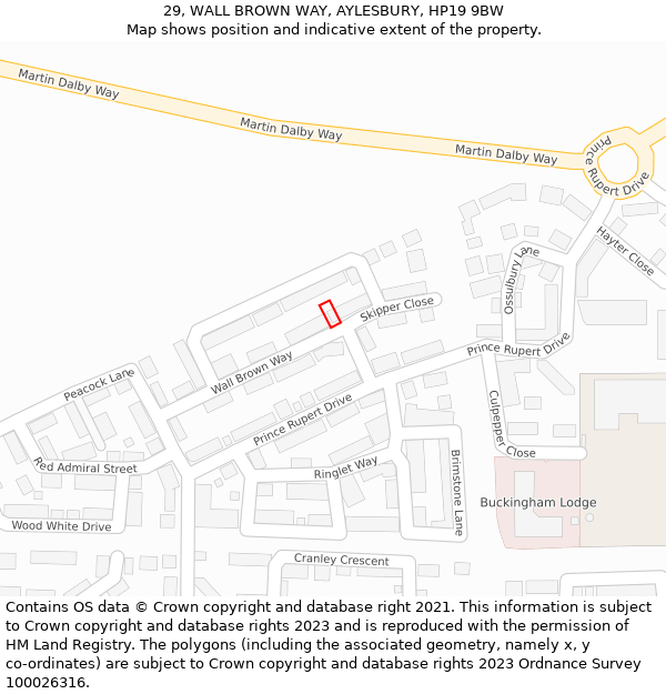 29, WALL BROWN WAY, AYLESBURY, HP19 9BW: Location map and indicative extent of plot