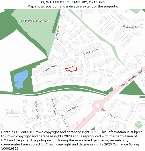 29, WALLER DRIVE, BANBURY, OX16 9NS: Location map and indicative extent of plot