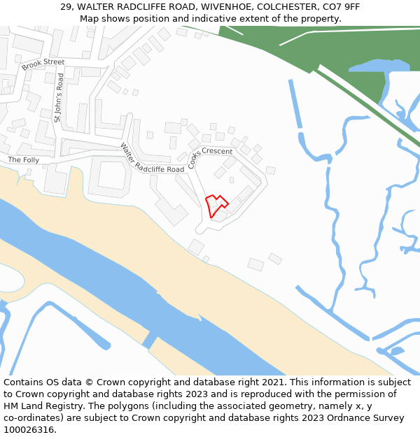 29, WALTER RADCLIFFE ROAD, WIVENHOE, COLCHESTER, CO7 9FF: Location map and indicative extent of plot