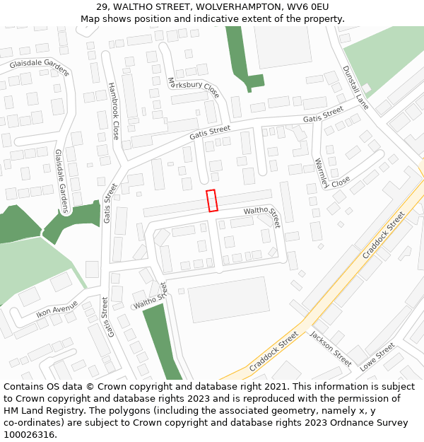29, WALTHO STREET, WOLVERHAMPTON, WV6 0EU: Location map and indicative extent of plot