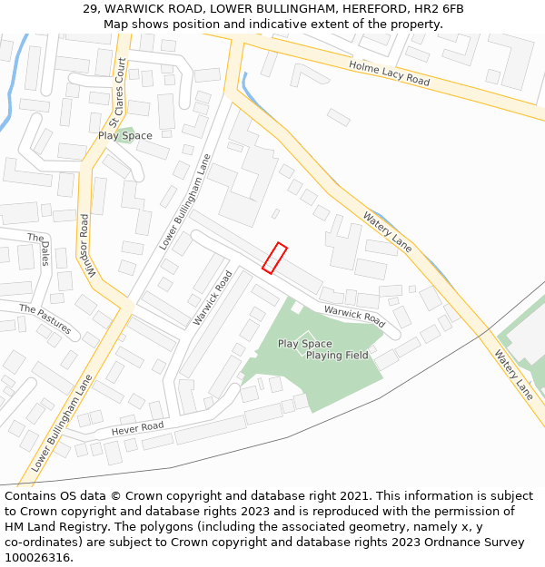 29, WARWICK ROAD, LOWER BULLINGHAM, HEREFORD, HR2 6FB: Location map and indicative extent of plot