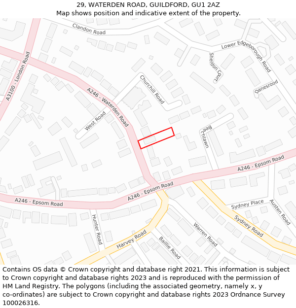 29, WATERDEN ROAD, GUILDFORD, GU1 2AZ: Location map and indicative extent of plot