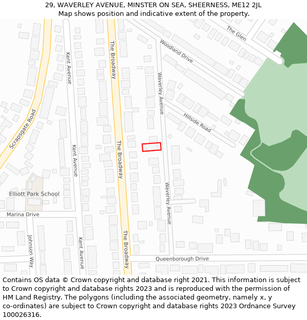 29, WAVERLEY AVENUE, MINSTER ON SEA, SHEERNESS, ME12 2JL: Location map and indicative extent of plot