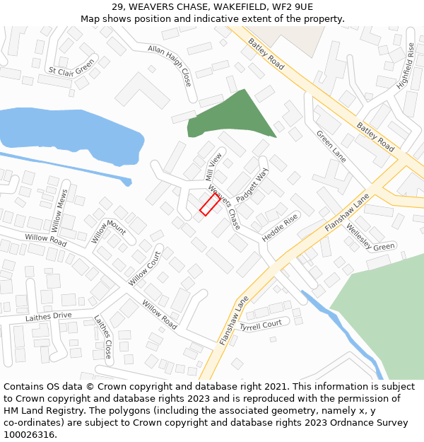 29, WEAVERS CHASE, WAKEFIELD, WF2 9UE: Location map and indicative extent of plot