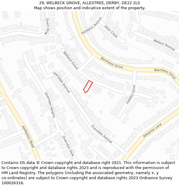 29, WELBECK GROVE, ALLESTREE, DERBY, DE22 2LS: Location map and indicative extent of plot