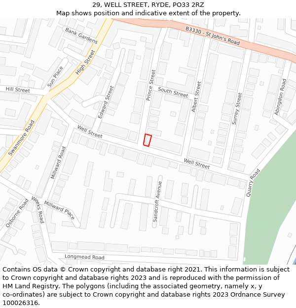 29, WELL STREET, RYDE, PO33 2RZ: Location map and indicative extent of plot