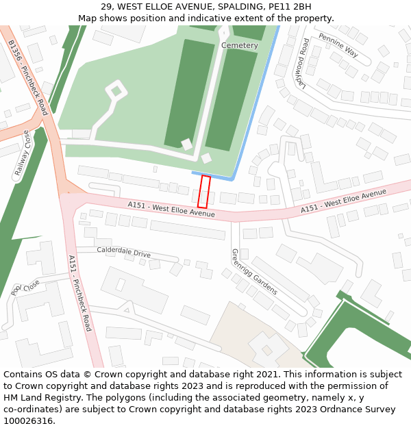 29, WEST ELLOE AVENUE, SPALDING, PE11 2BH: Location map and indicative extent of plot