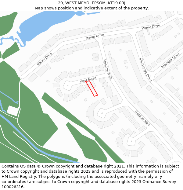 29, WEST MEAD, EPSOM, KT19 0BJ: Location map and indicative extent of plot