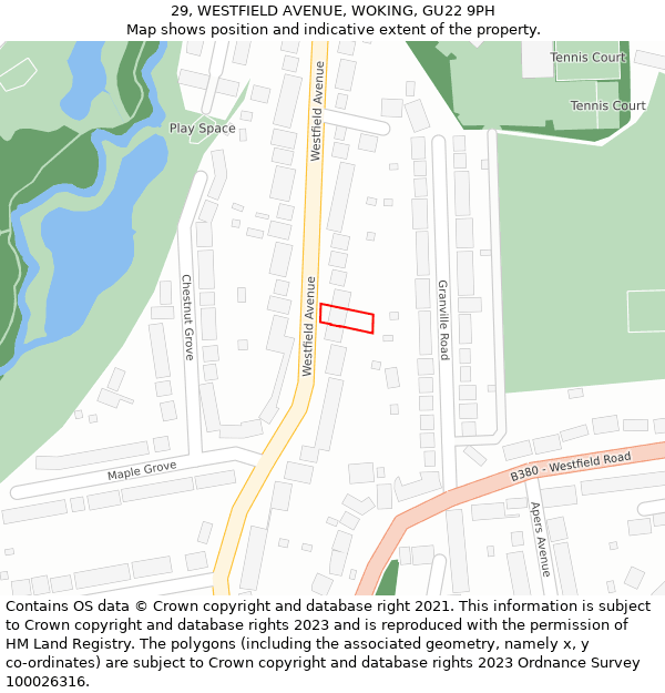 29, WESTFIELD AVENUE, WOKING, GU22 9PH: Location map and indicative extent of plot