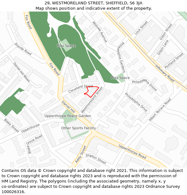 29, WESTMORELAND STREET, SHEFFIELD, S6 3JA: Location map and indicative extent of plot