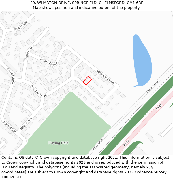 29, WHARTON DRIVE, SPRINGFIELD, CHELMSFORD, CM1 6BF: Location map and indicative extent of plot