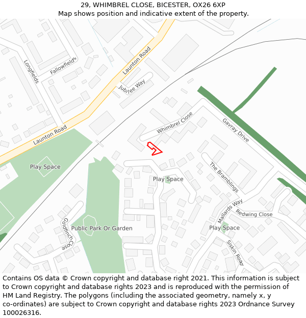 29, WHIMBREL CLOSE, BICESTER, OX26 6XP: Location map and indicative extent of plot